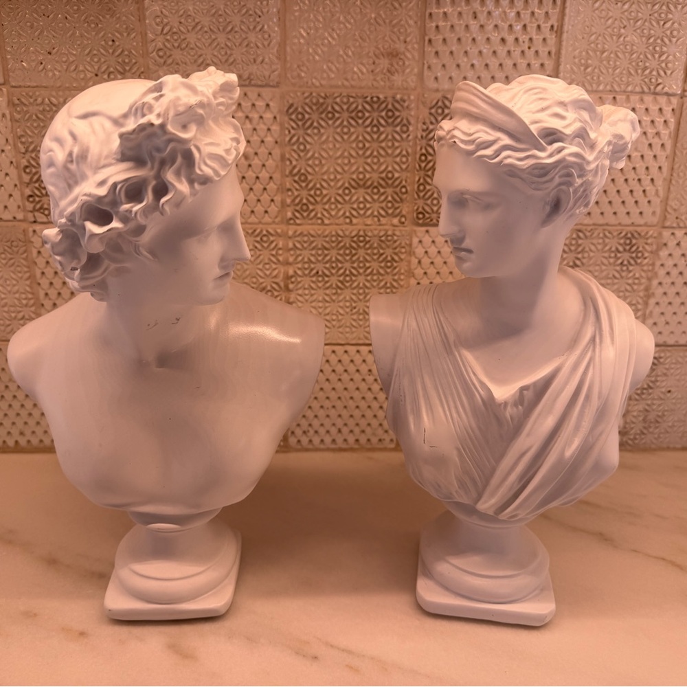 2 piece Ancient Mythology Apollo and Artemis Sculpture busts